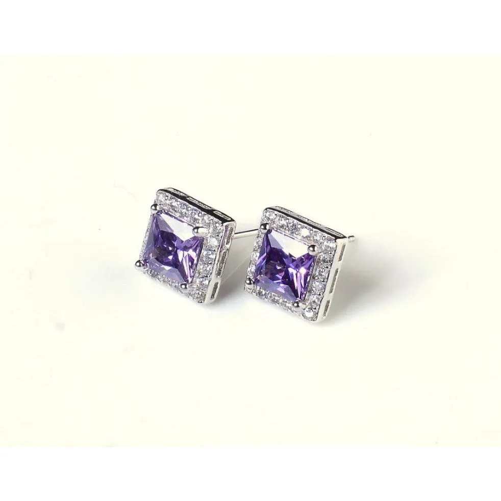 Decadent Square Cut Purple Zircon Earrings (925 Sterling Silver)