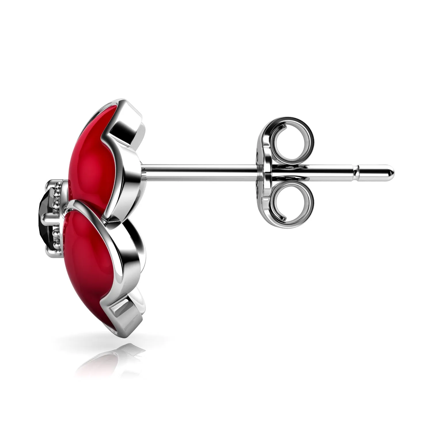 DEPHINI - Poppy Earrings - 925 Sterling Silver Stud Flower Red Enamel