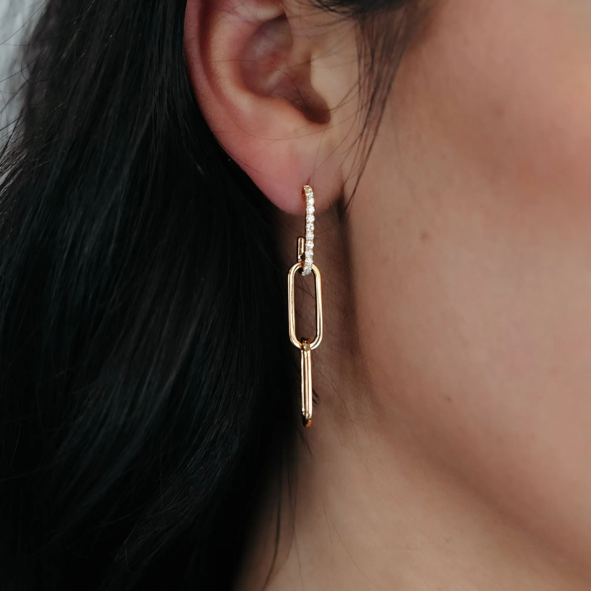 Diamond Dangling Paperclip Earrings