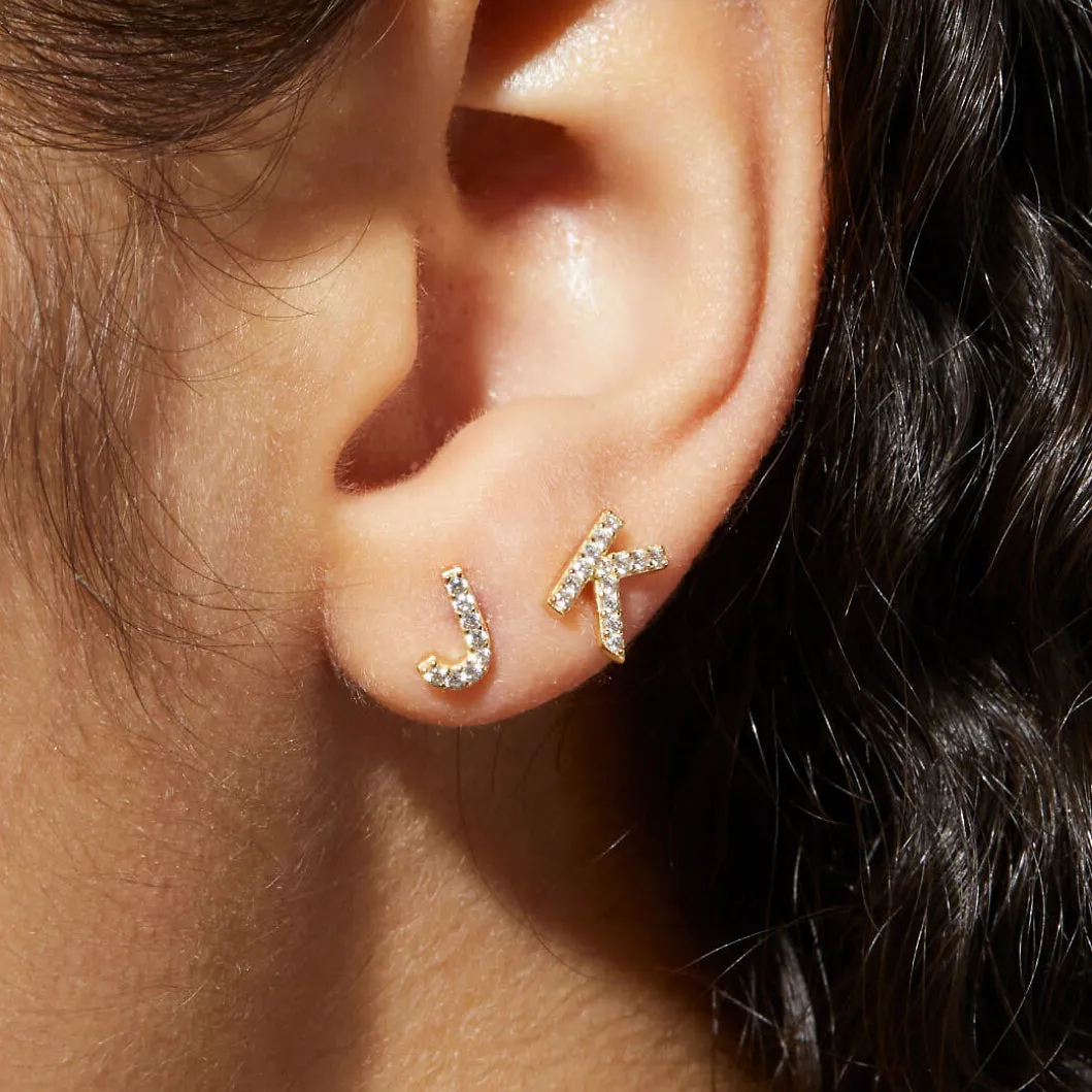 Diamond-Set Letter Stud Earrings