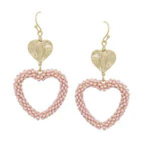 Double Heart & Metal Seed Bead Earring