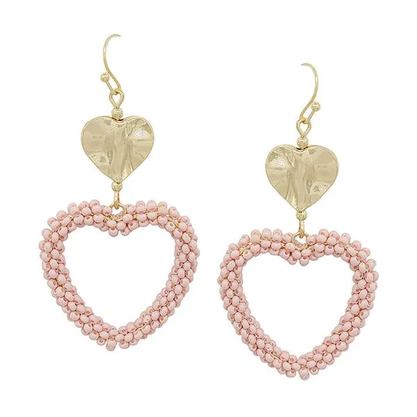 Double Heart & Metal Seed Bead Earring