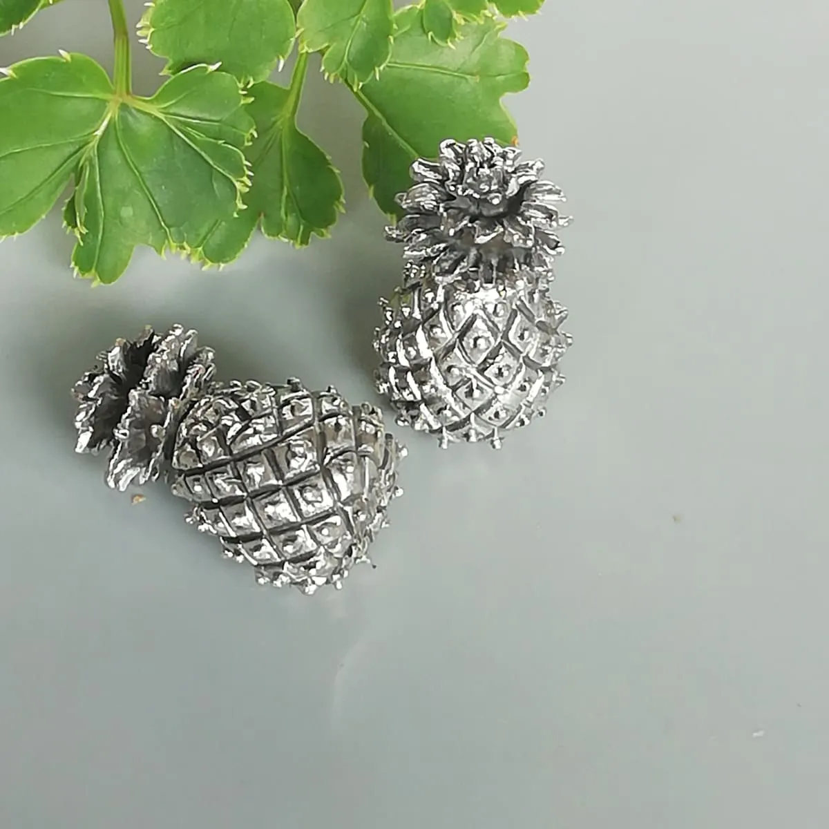 Double sided sterling silver pineapple earrings | Chunky pineapple ear studs | Double studs | Ethnic jewelry | E1113