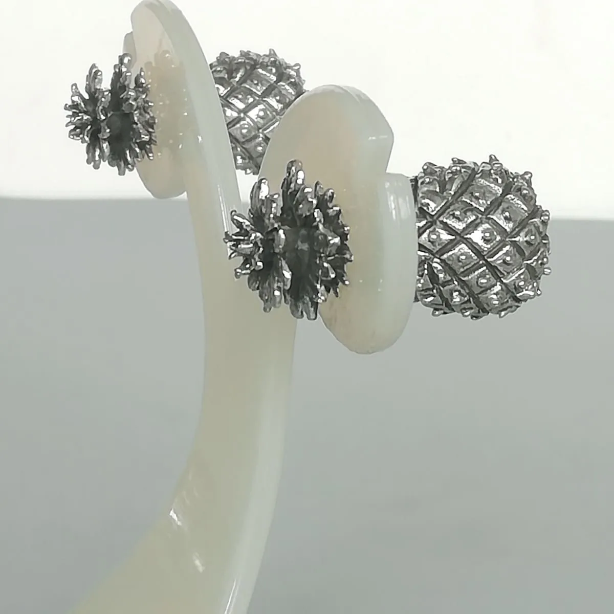 Double sided sterling silver pineapple earrings | Chunky pineapple ear studs | Double studs | Ethnic jewelry | E1113