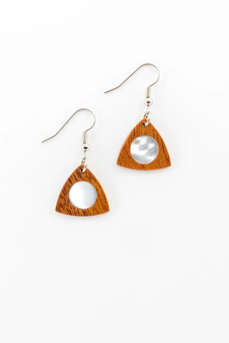 Earrings - Petite Mother of Pearl Fan Hawaiian Koa