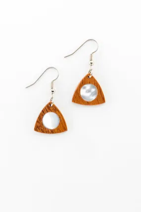 Earrings - Petite Mother of Pearl Fan Hawaiian Koa