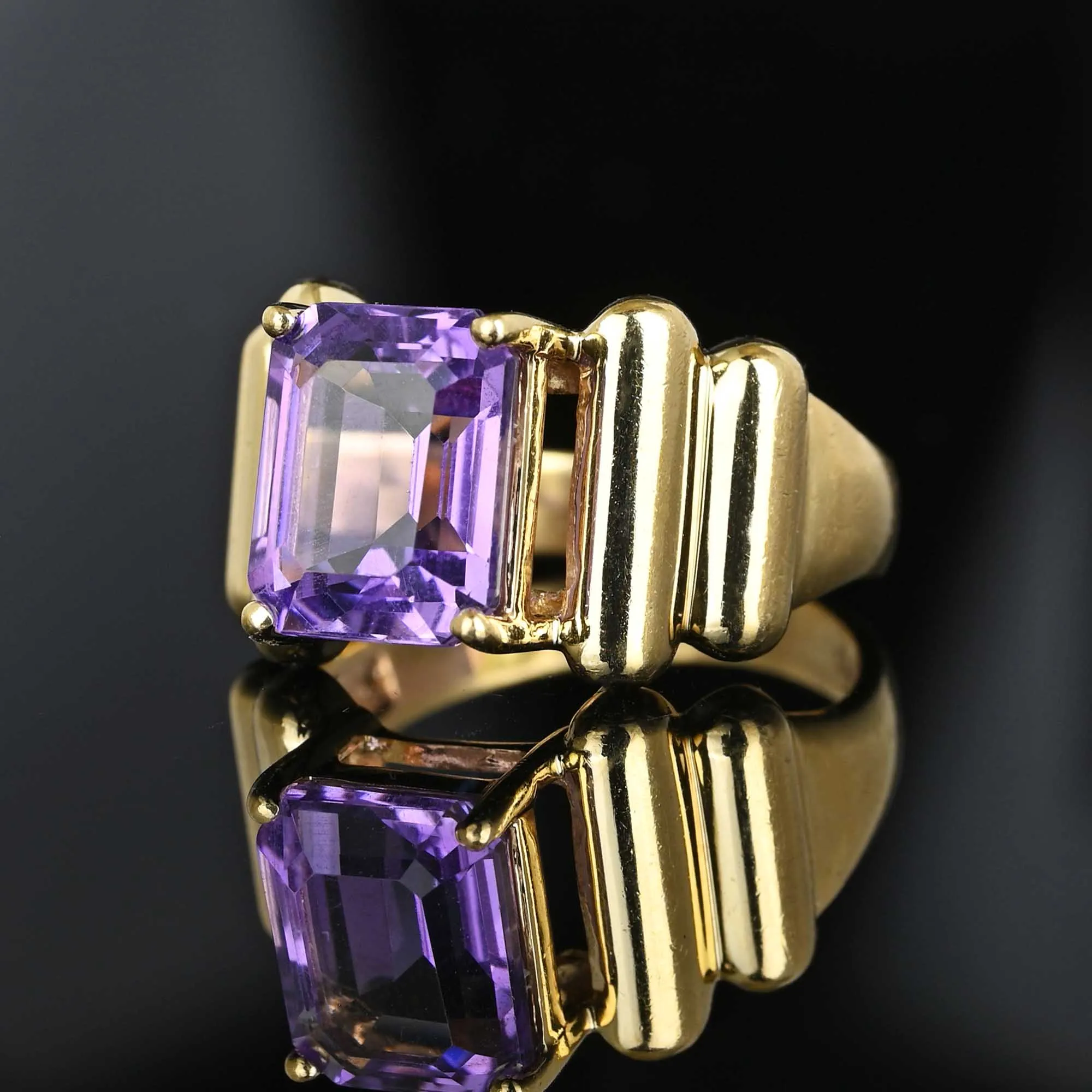 Estate Gold 4 Carat Step Cut Amethyst Cocktail Ring