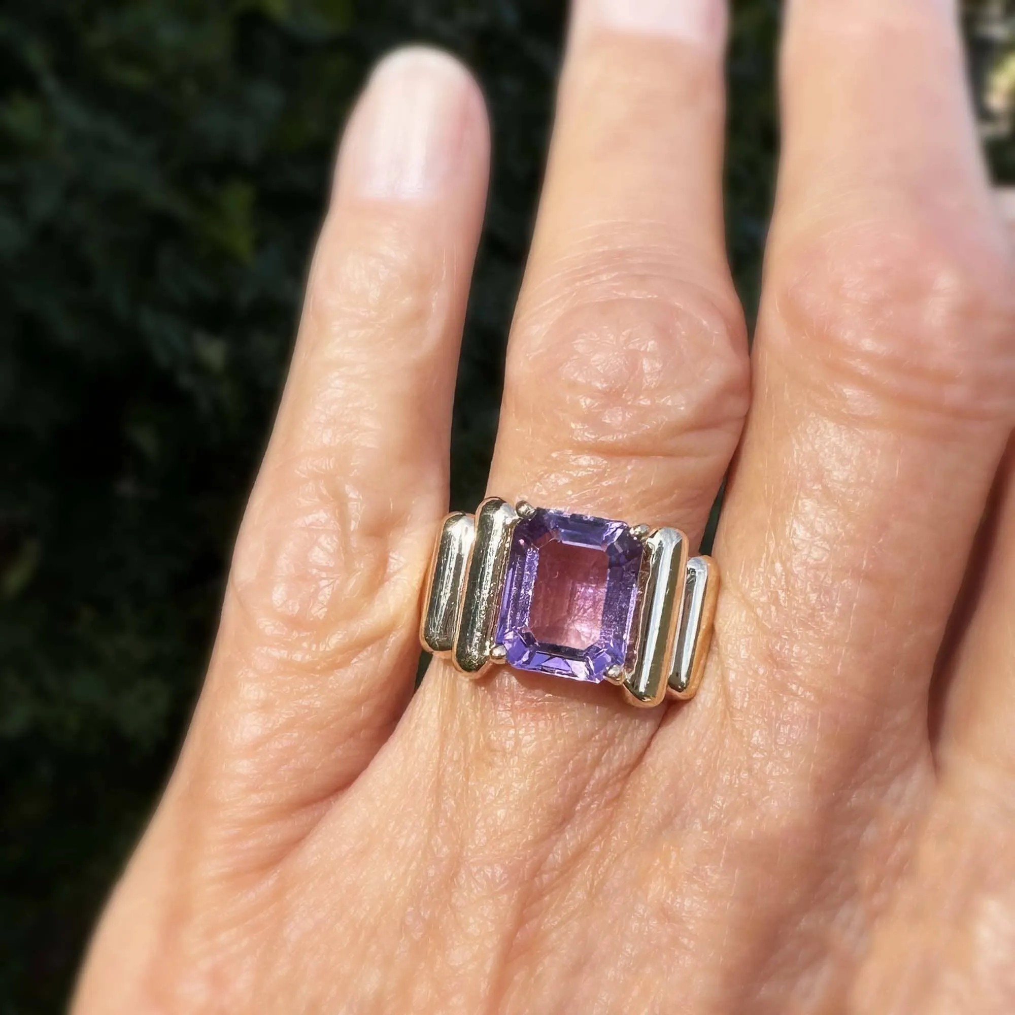 Estate Gold 4 Carat Step Cut Amethyst Cocktail Ring