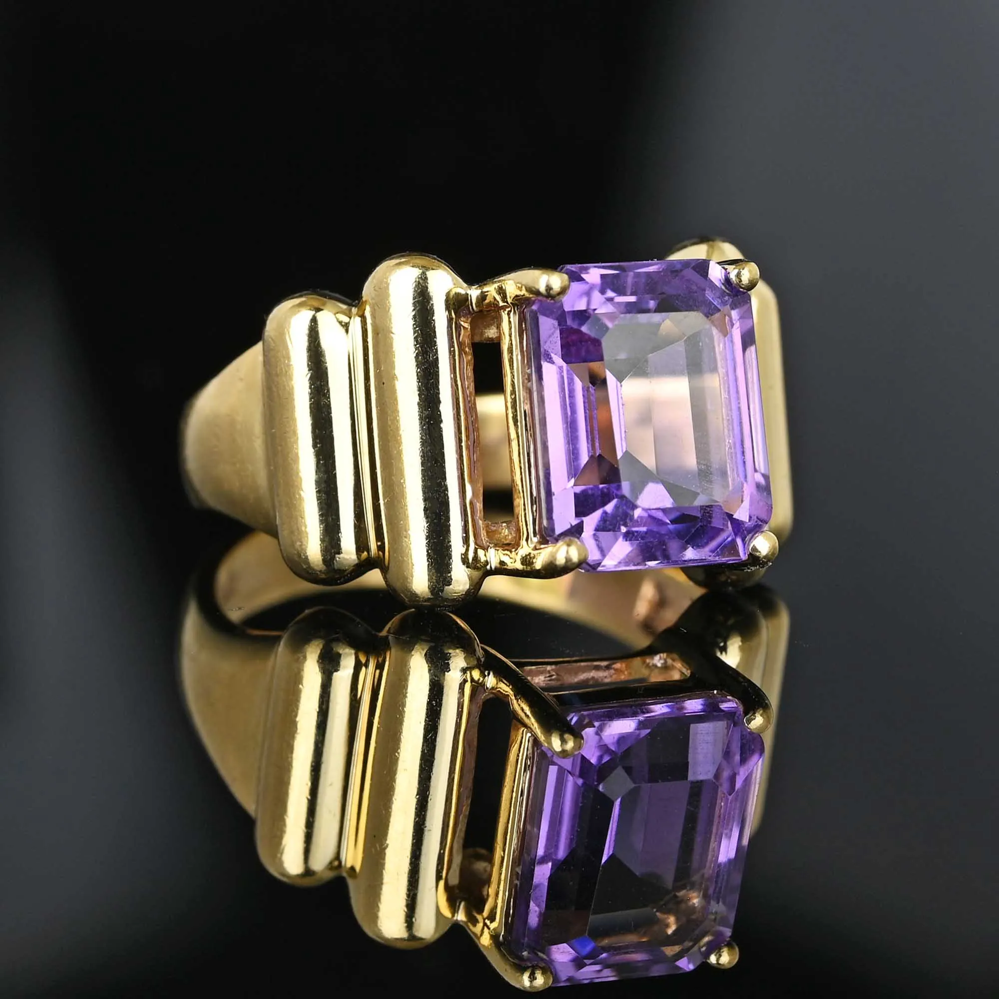 Estate Gold 4 Carat Step Cut Amethyst Cocktail Ring