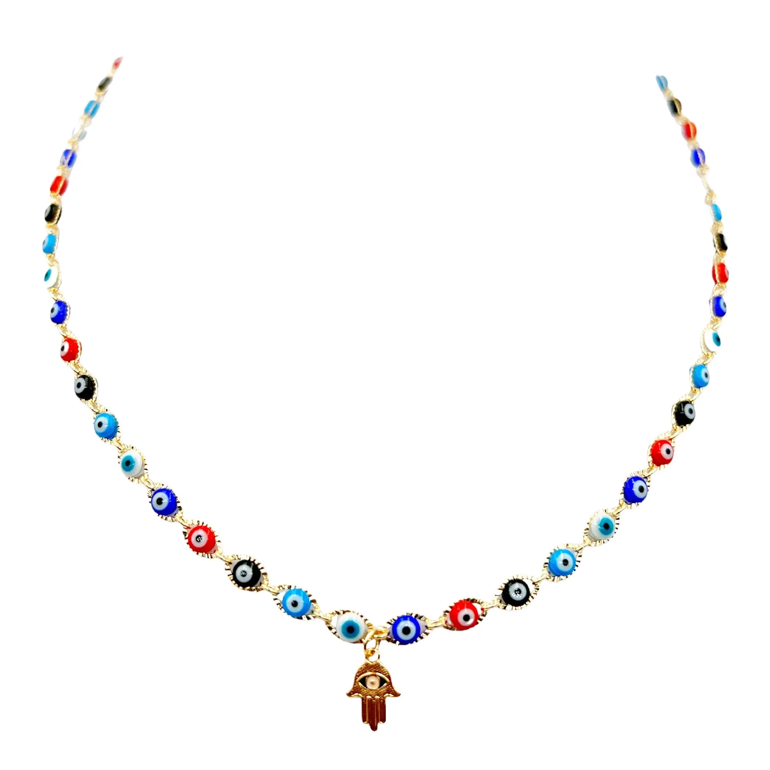 Evil Eye Beads and Hamsa Hand Necklace