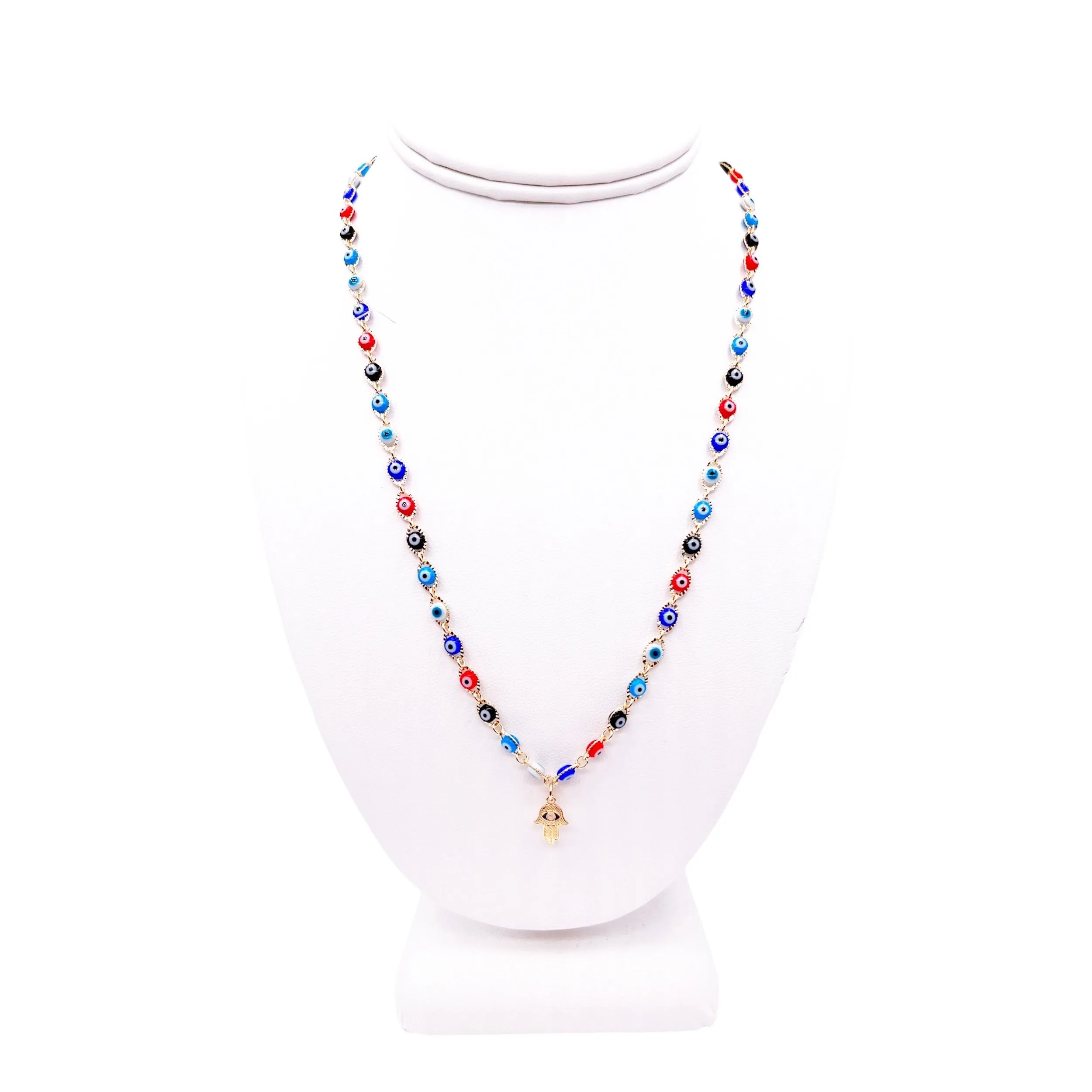 Evil Eye Beads and Hamsa Hand Necklace