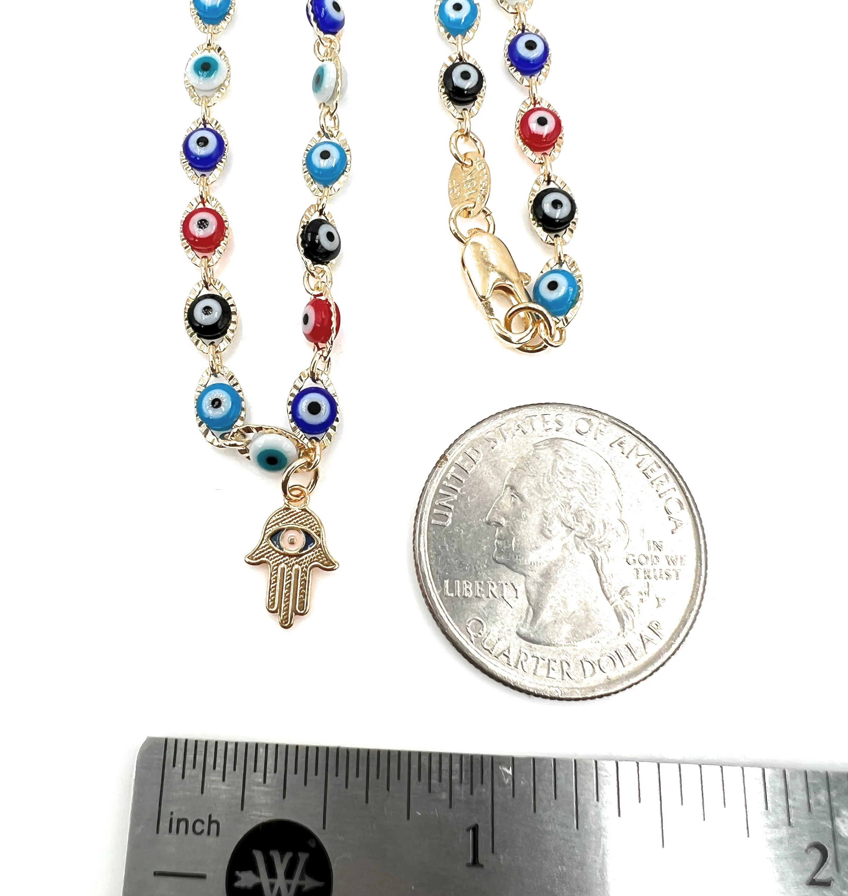 Evil Eye Beads and Hamsa Hand Necklace