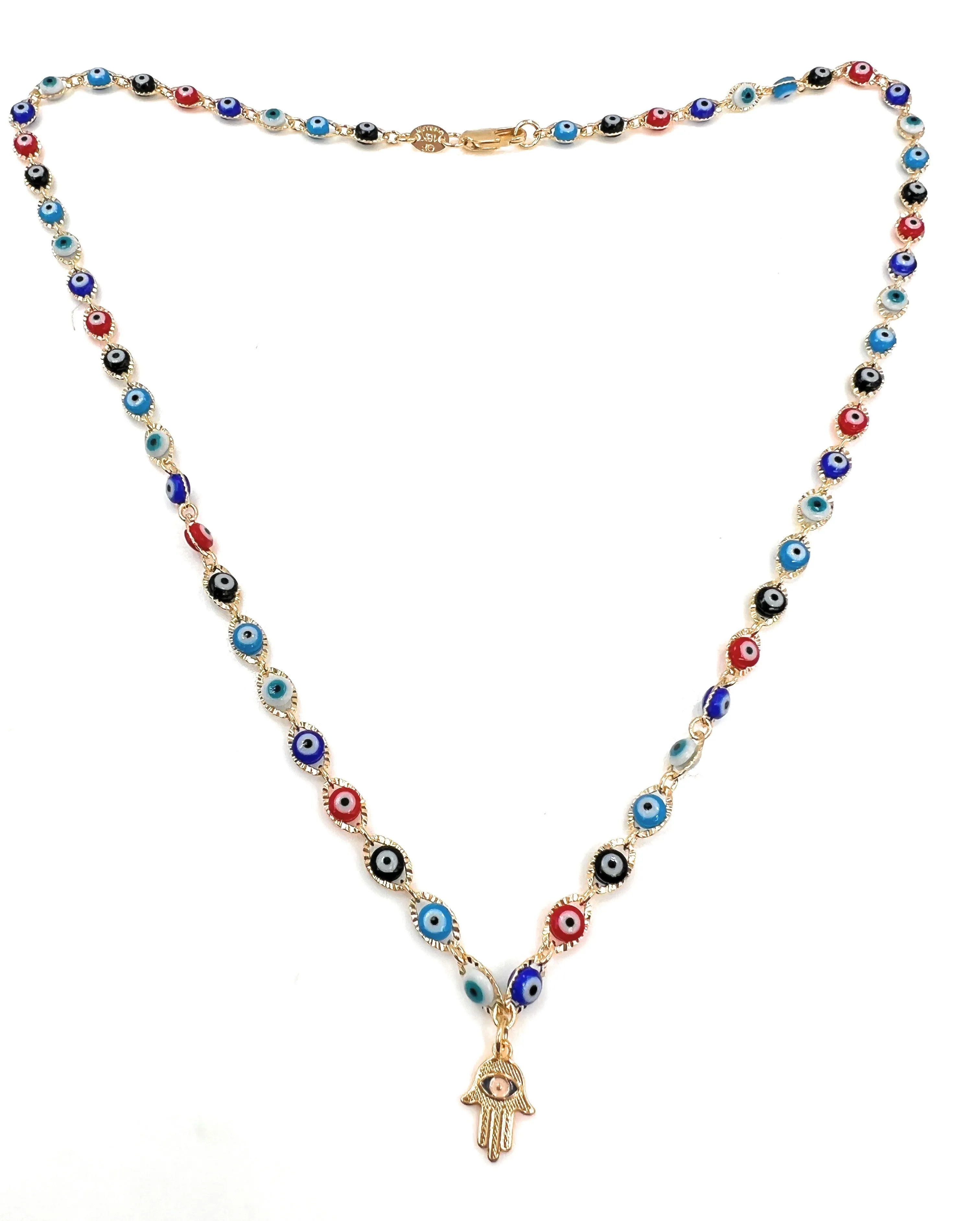 Evil Eye Beads and Hamsa Hand Necklace