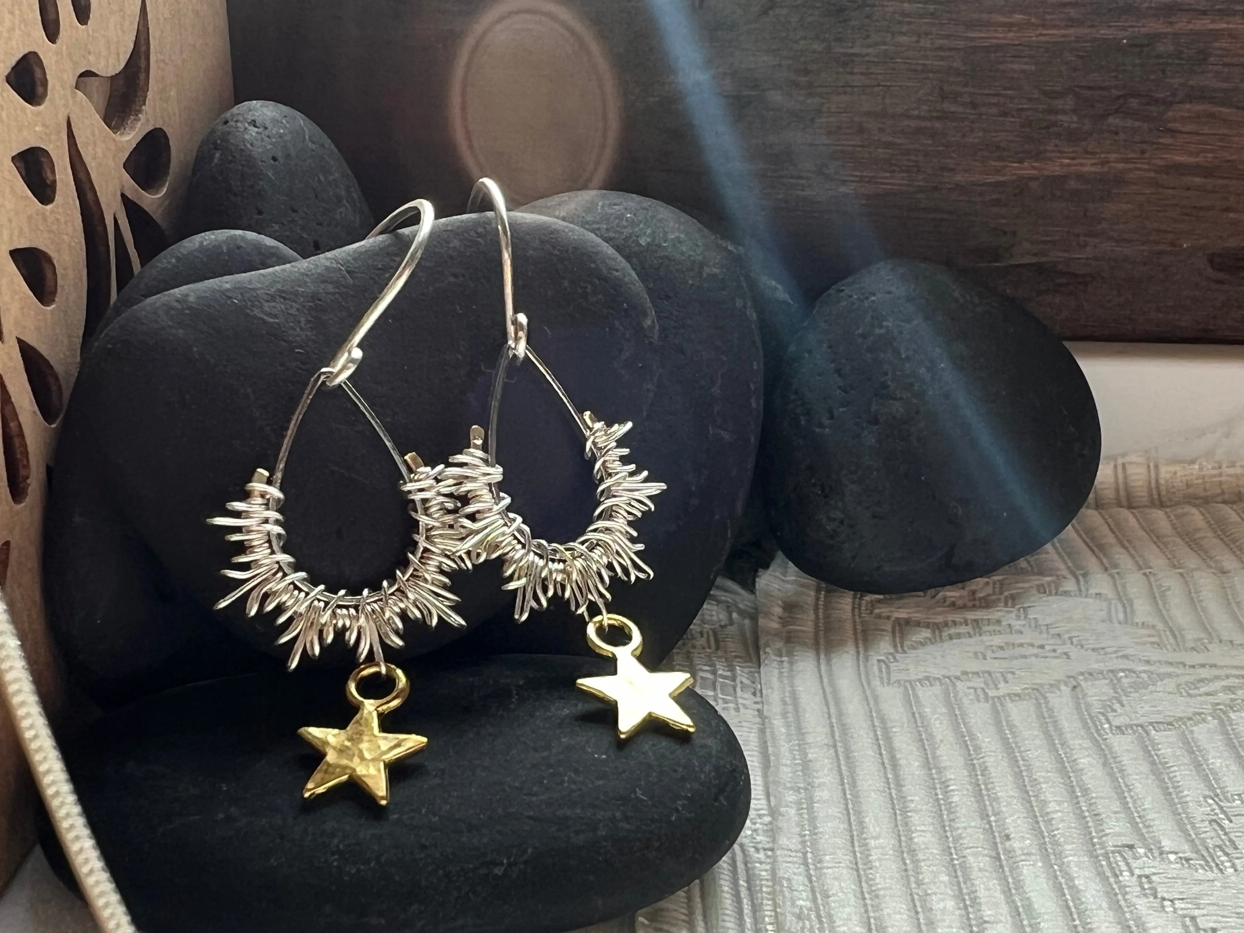 Falling Star Earrings, golden star from silver.  The Celestial Collection.