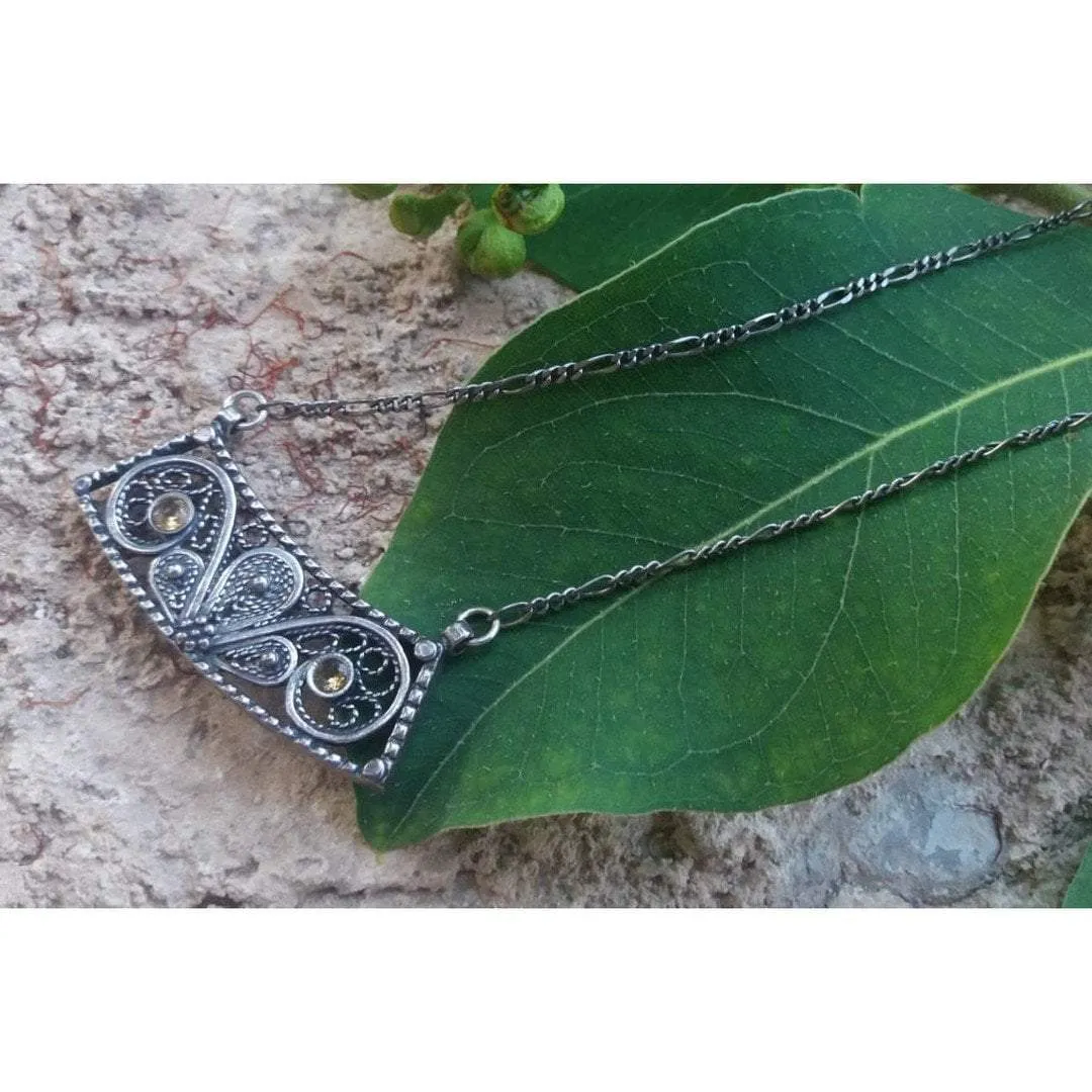 Filigree Israeli Silver Necklace. Sterling silver Jewelry for Woman.