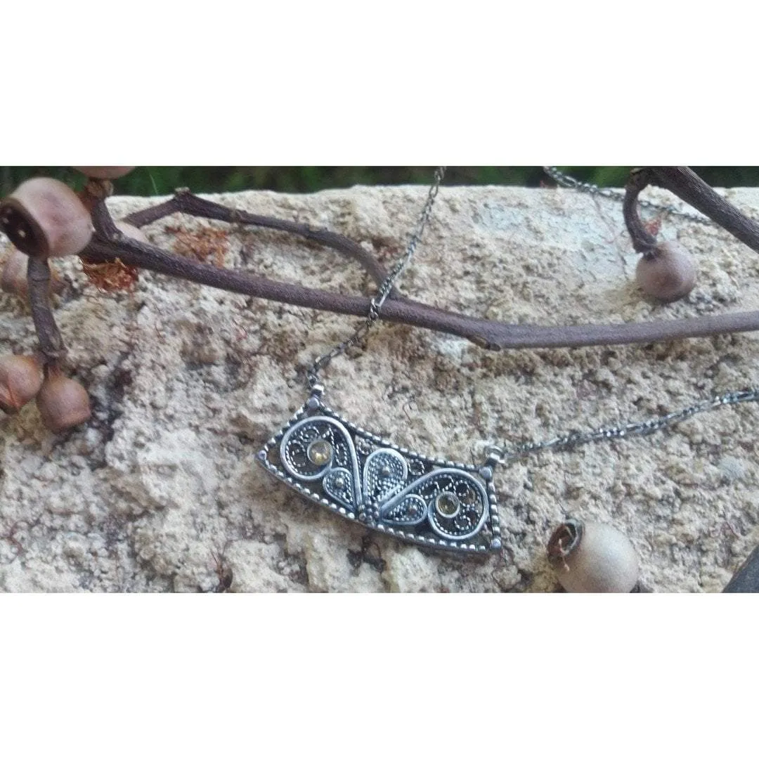 Filigree Israeli Silver Necklace. Sterling silver Jewelry for Woman.