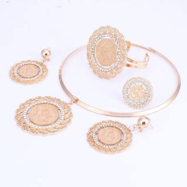 Fine Art Plate Necklace, Bracelet, Earrings & Ring Wedding Jewelry Set