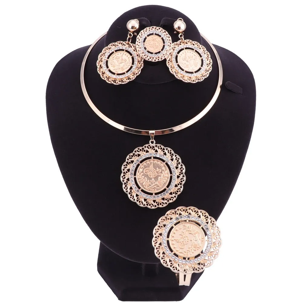 Fine Art Plate Necklace, Bracelet, Earrings & Ring Wedding Jewelry Set