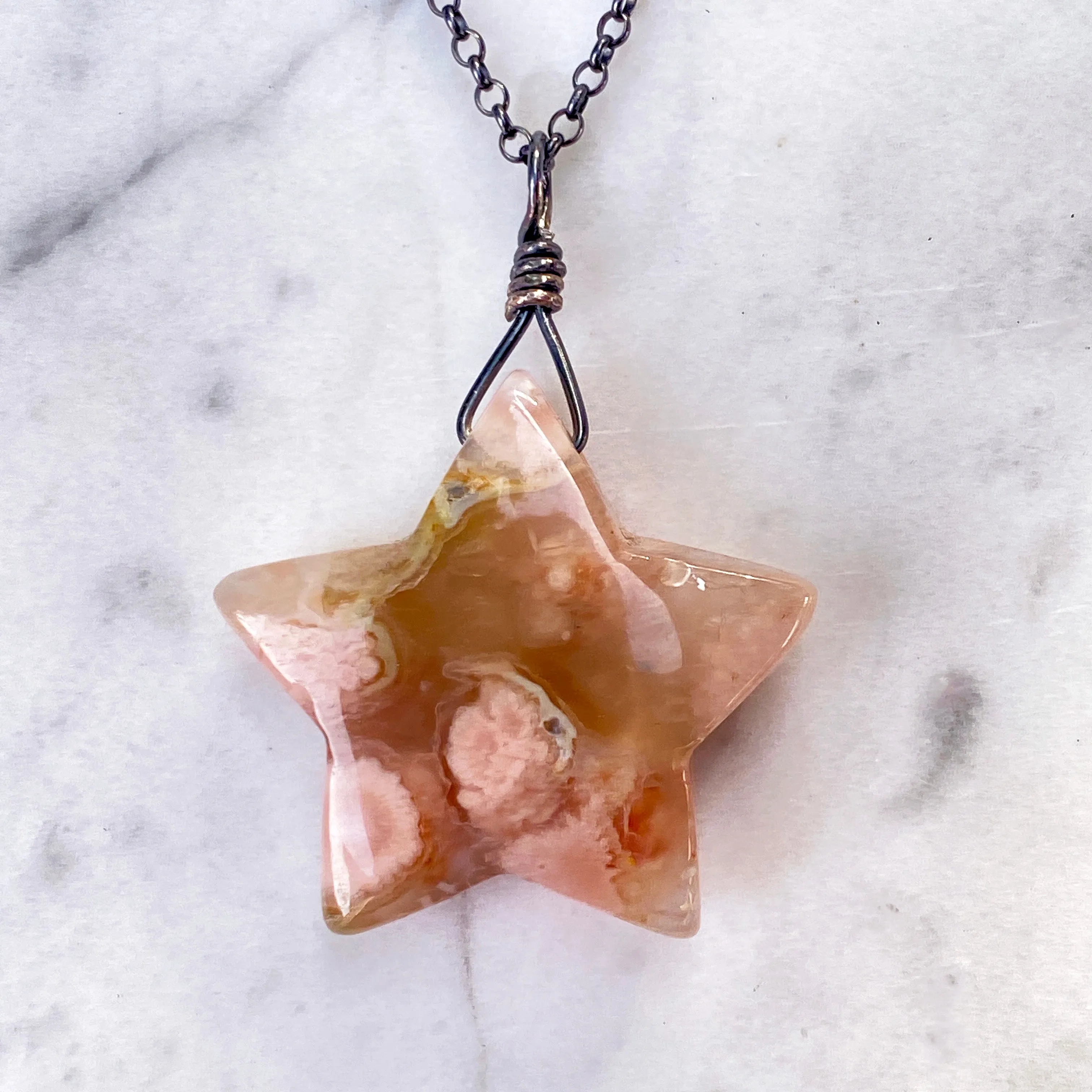 Flower Agate Star pendant Necklace