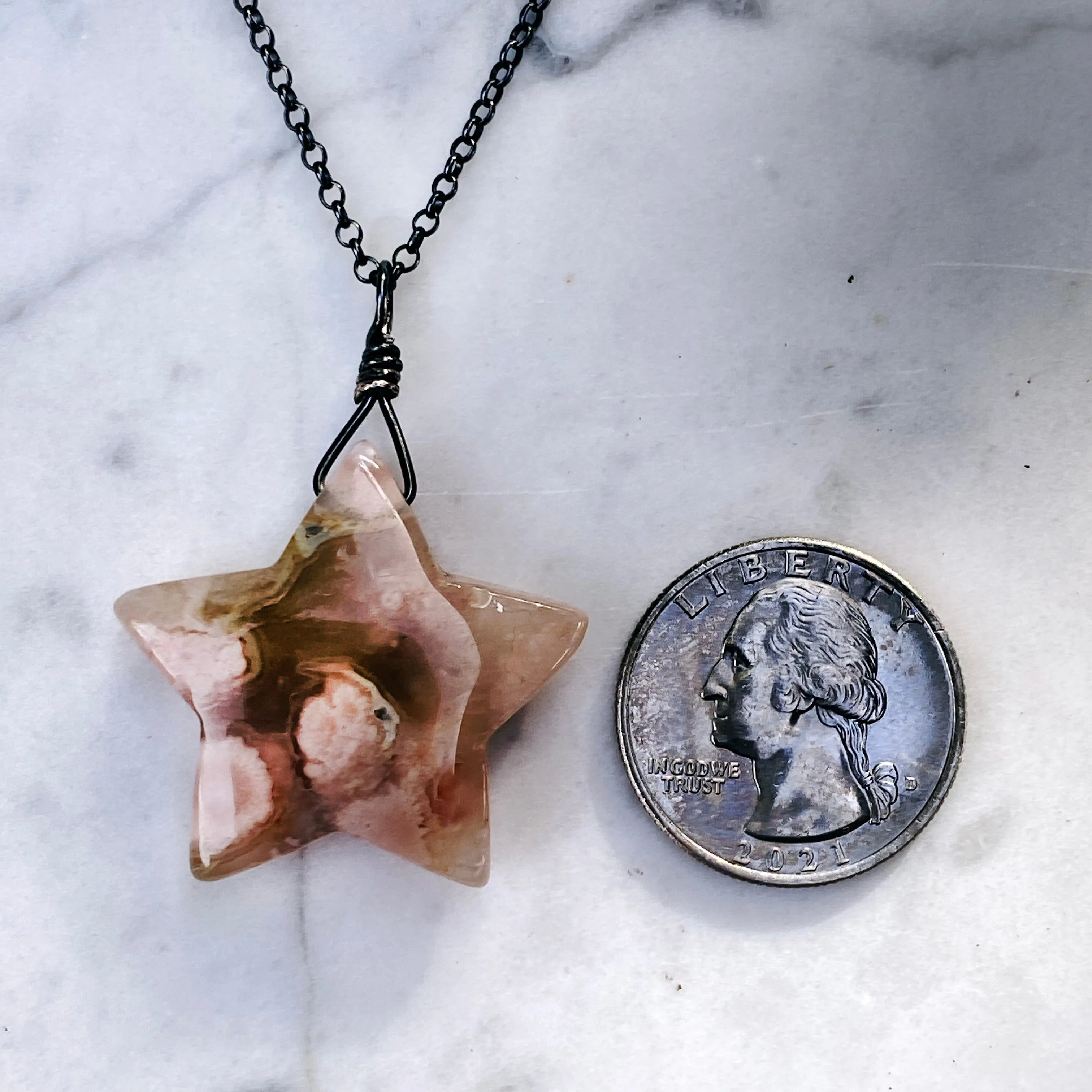 Flower Agate Star pendant Necklace