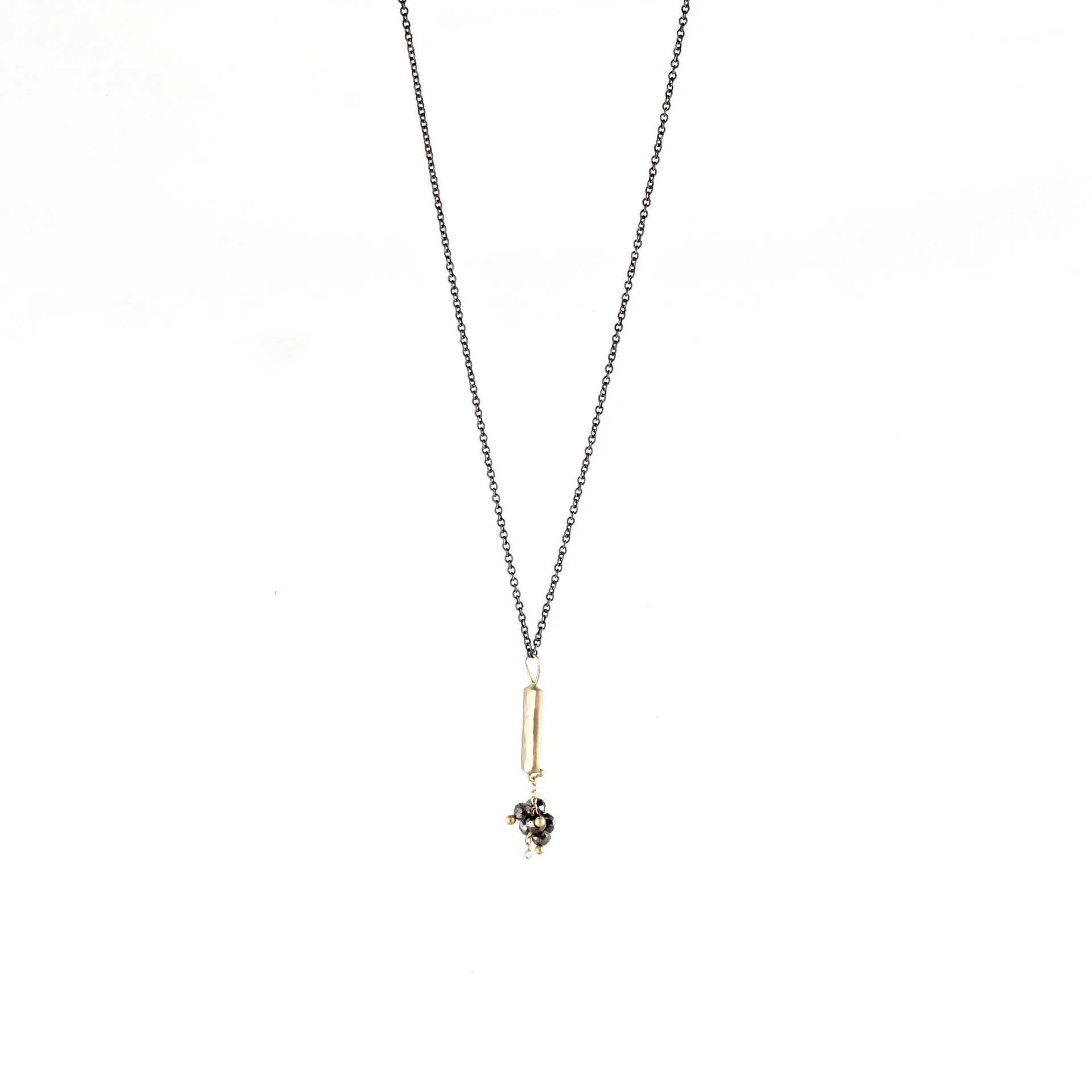 Forged 18kt Bar with Diamond Rondelle Bead Necklace by Rebecca Overmann