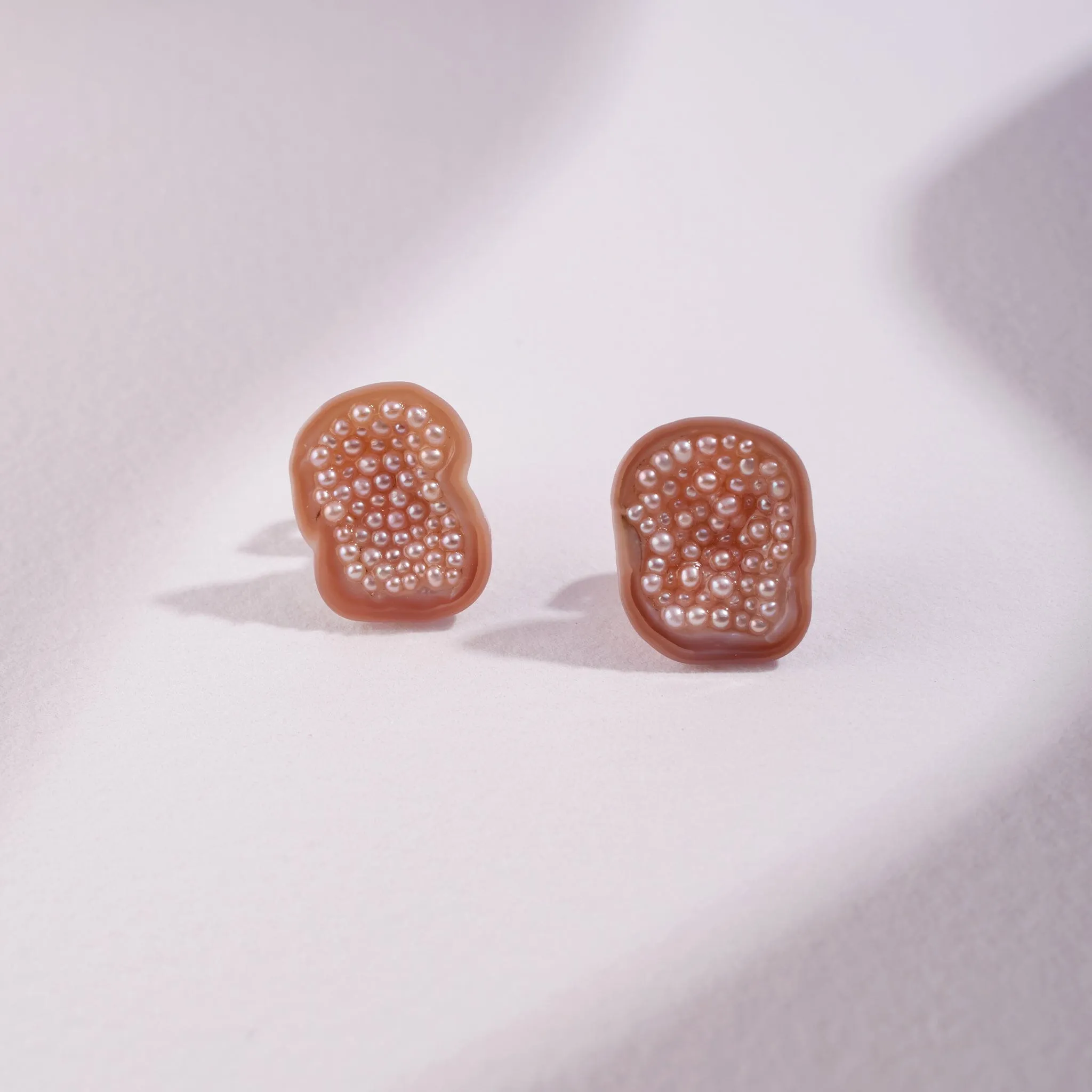 Freshwater Souffle Pearl Geode Stud Earrings with Seed Pearls