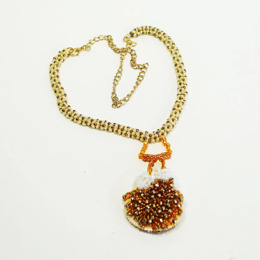 Galena, Bone Filigree Seed Beaded Design, Pendant, Necklace