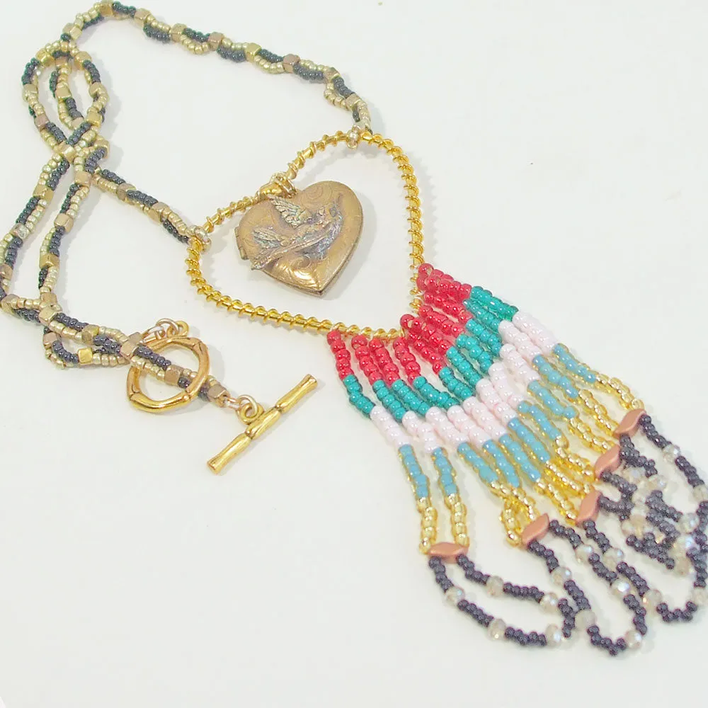 Genell, Wire Design, Heart Shape Fringe, Pendant Necklace