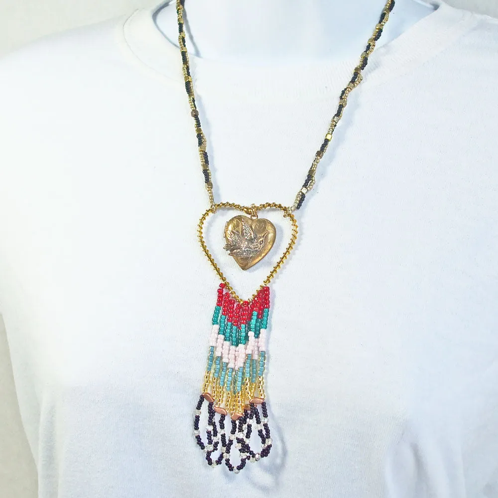 Genell, Wire Design, Heart Shape Fringe, Pendant Necklace