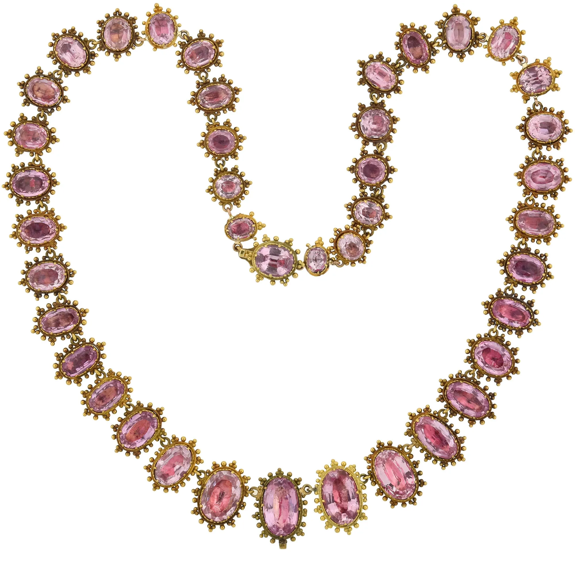 Georgian Rare 18kt Foil-Back Pink Topaz Necklace   Earring Demi-Parure Set