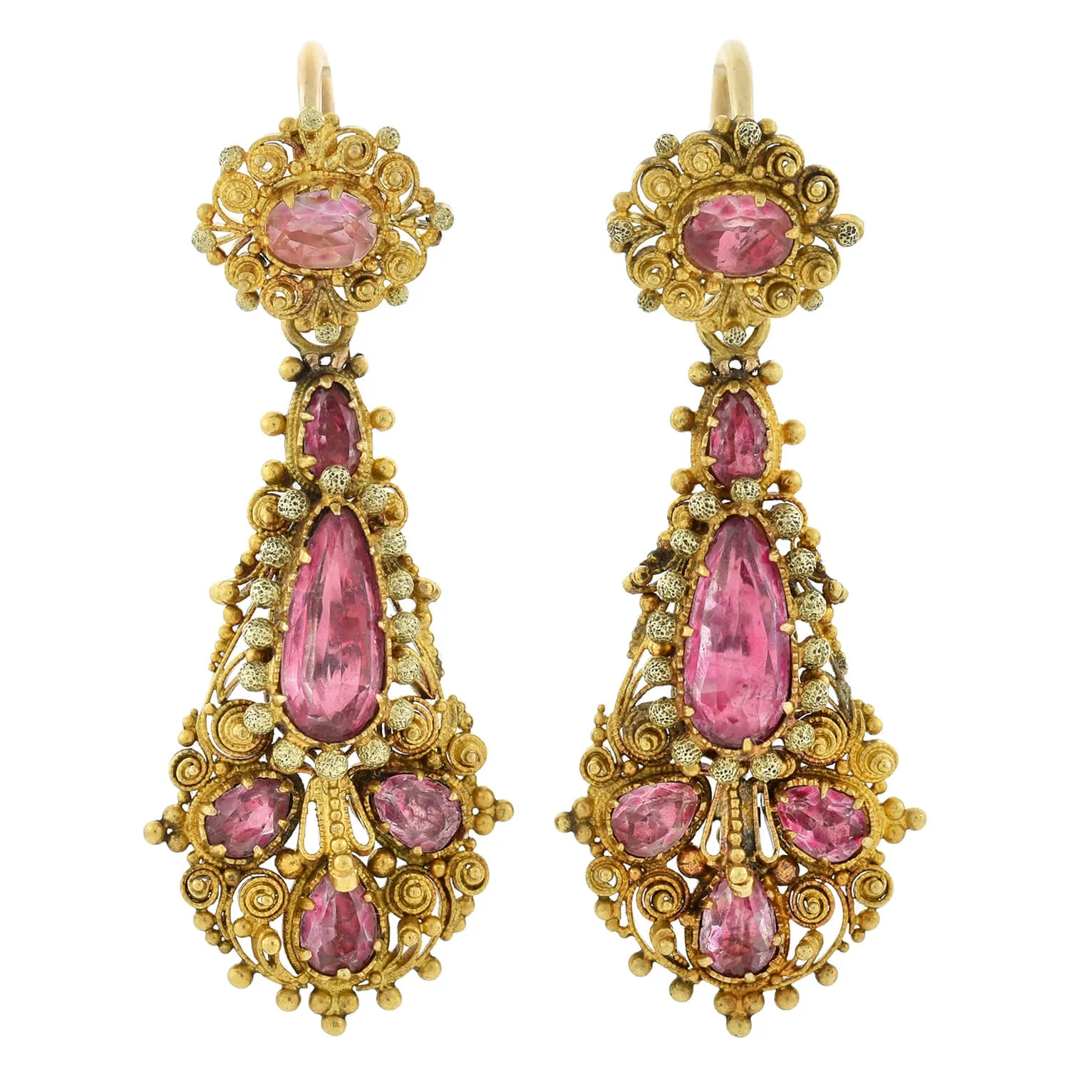 Georgian Rare 18kt Foil-Back Pink Topaz Necklace   Earring Demi-Parure Set