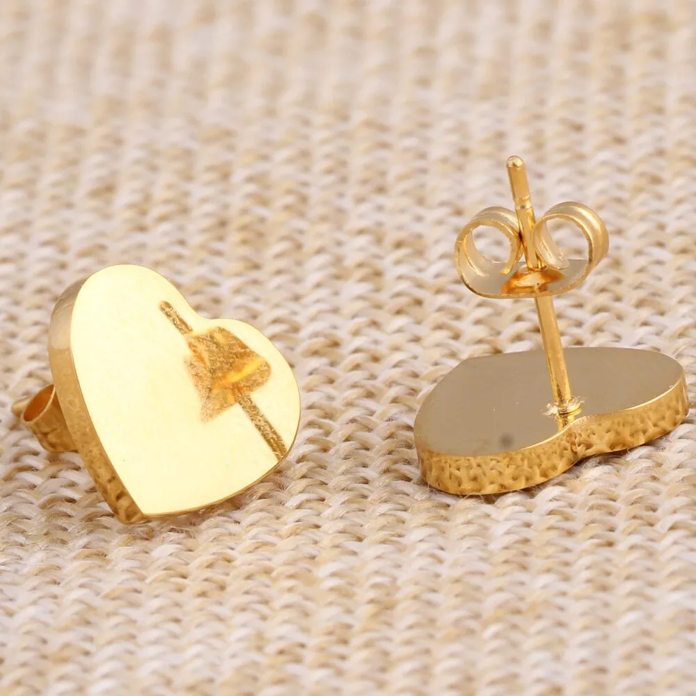 Gold Resin Channel and Heart 316L Stainless Steel Necklace & Earrings Fashion Jewelry Set