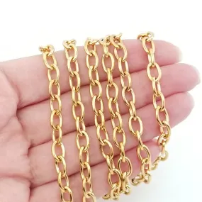 Gold Thick Stainless Steel Jewelry Chain, 10 Meters Bagged, Open Links, 9x6x1.5mm, #1932 G