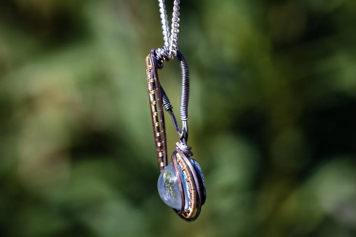 Golden Brizo Wire Wrapped Pendant with Ash Infused Glass Cabochon