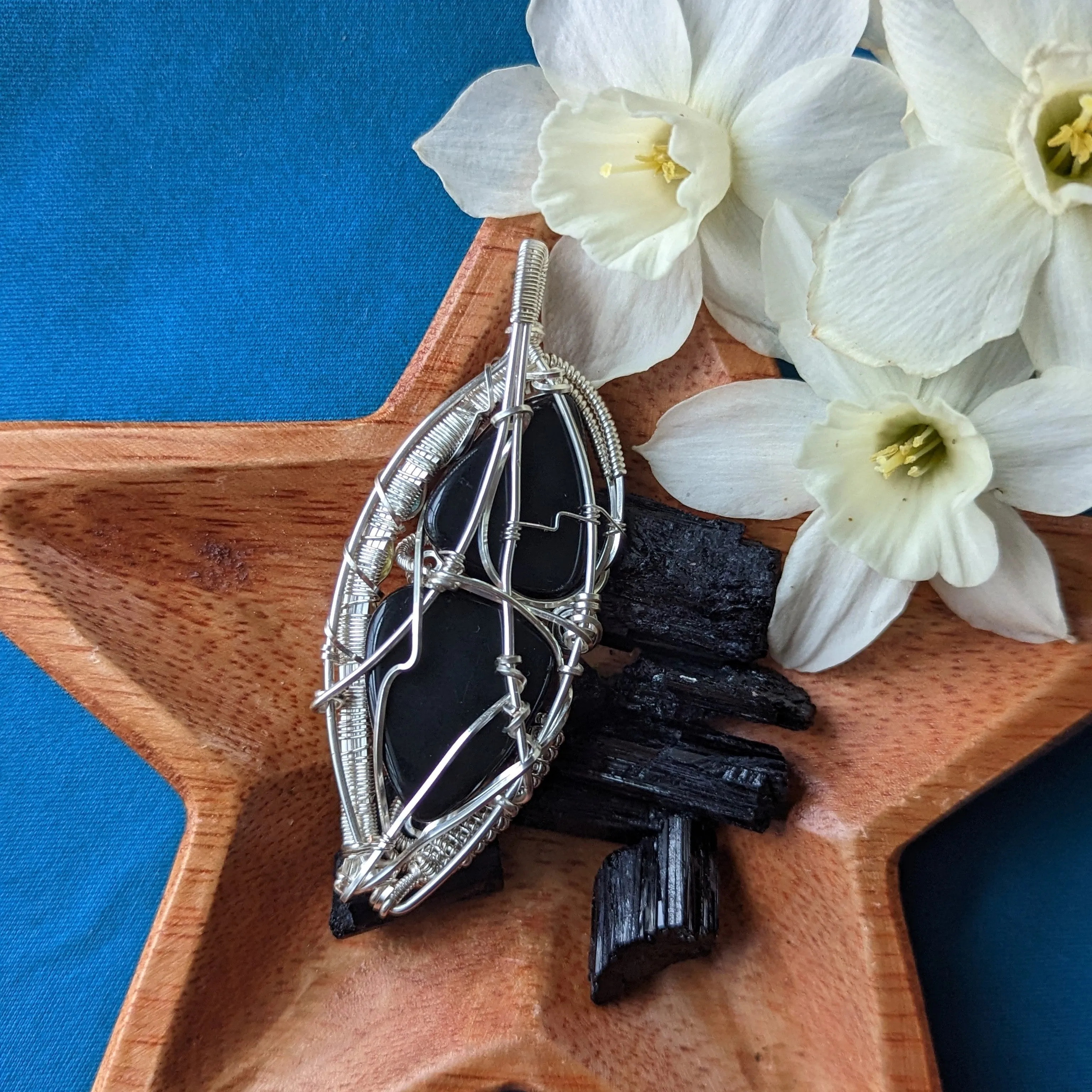 Gorgeous Protective Pendant with Black Obsidian Wire Wrap and Rainbow Channel ~ Includes Silver Chain