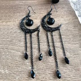 Halloween Ear Jewelry Carved Golden Moon Chain Tassel Design Dangle Earrings Goth Style Female Gift LJH19