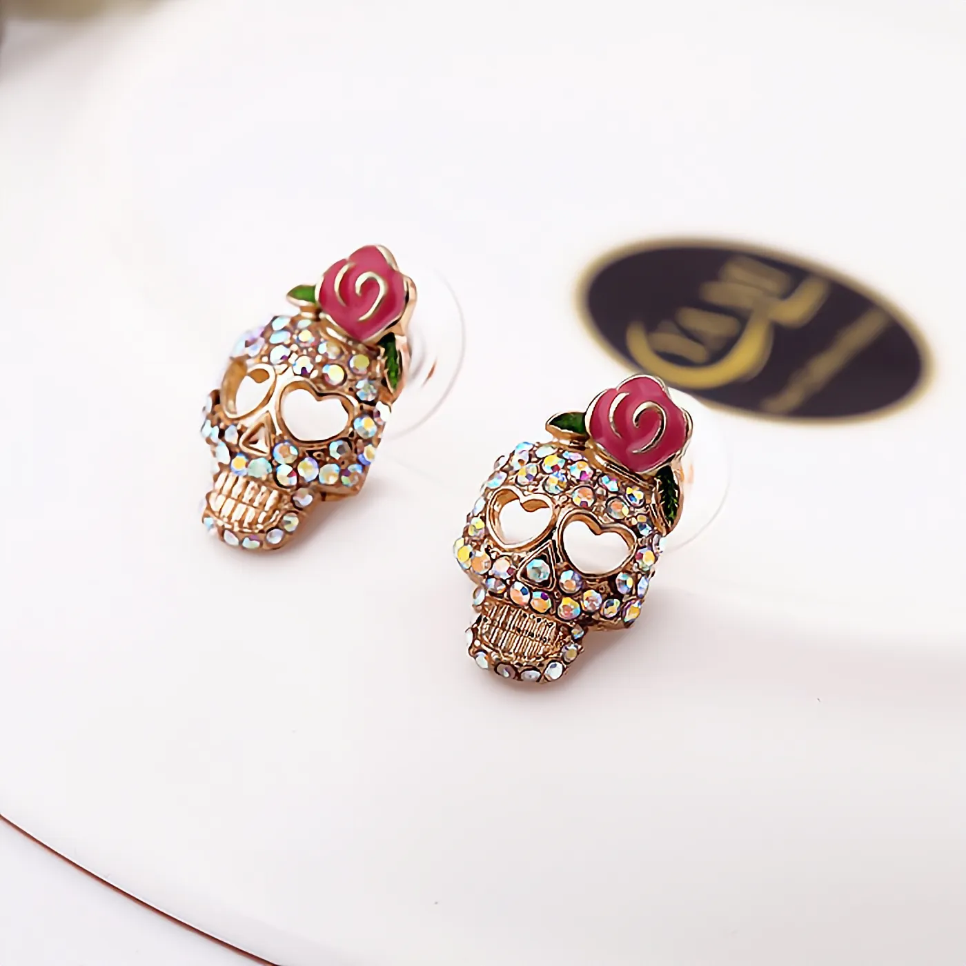 Halloween Earrings Vintage Rhinestone Crystal Skeleton Skull Earrings for Women Fashion Punk Ear Jewelry