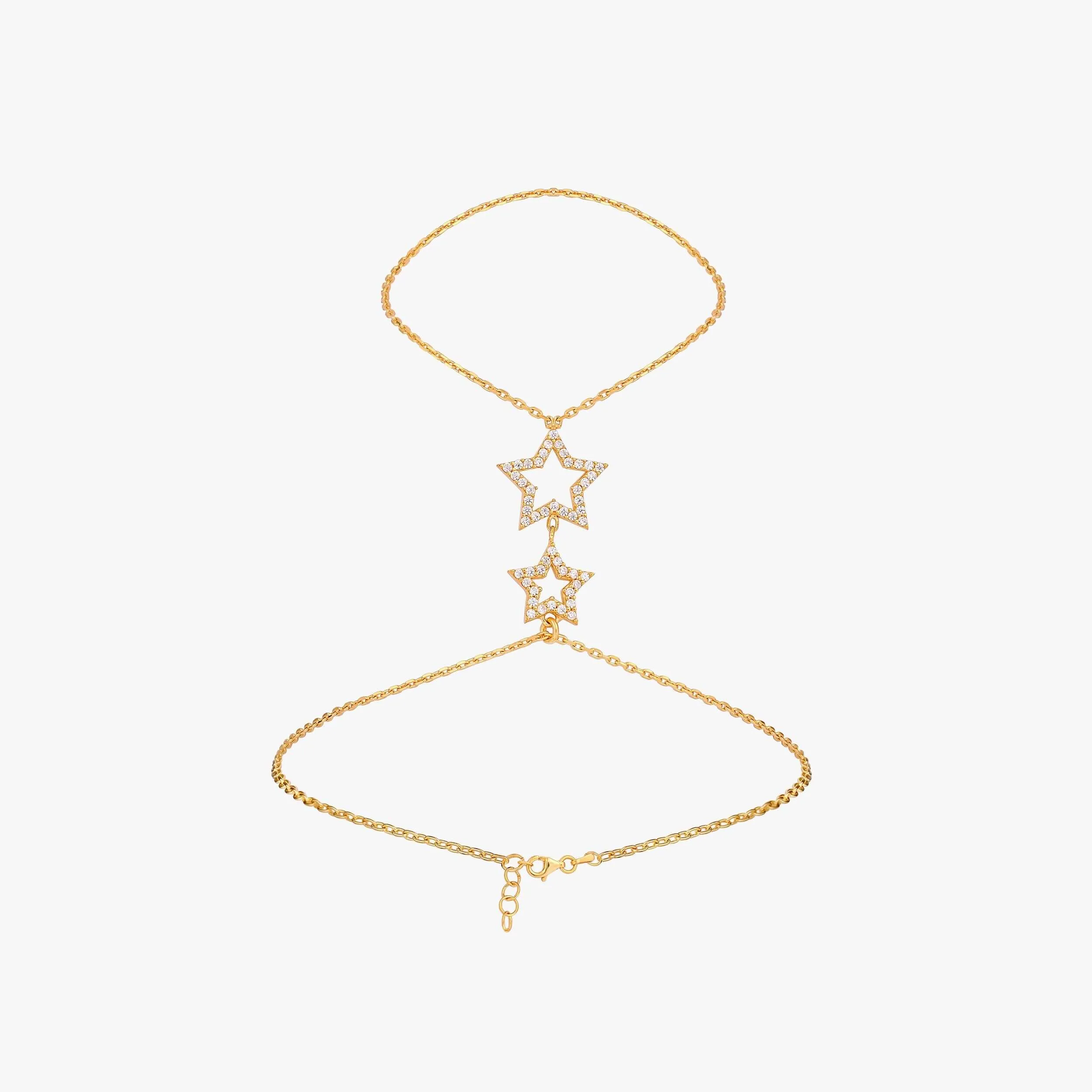 Hand Chain Bracelet with Stars| 18K Gold Vermeil