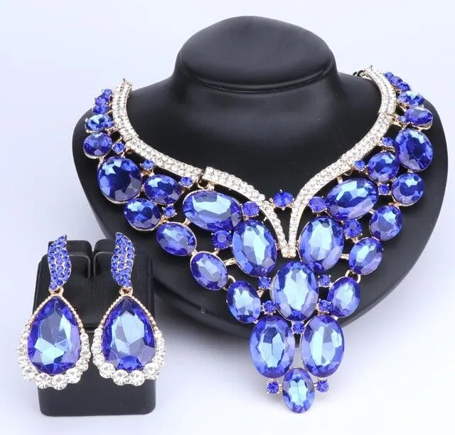 Huge Crystal Necklace & Earrings Wedding Statement Jewelry Set