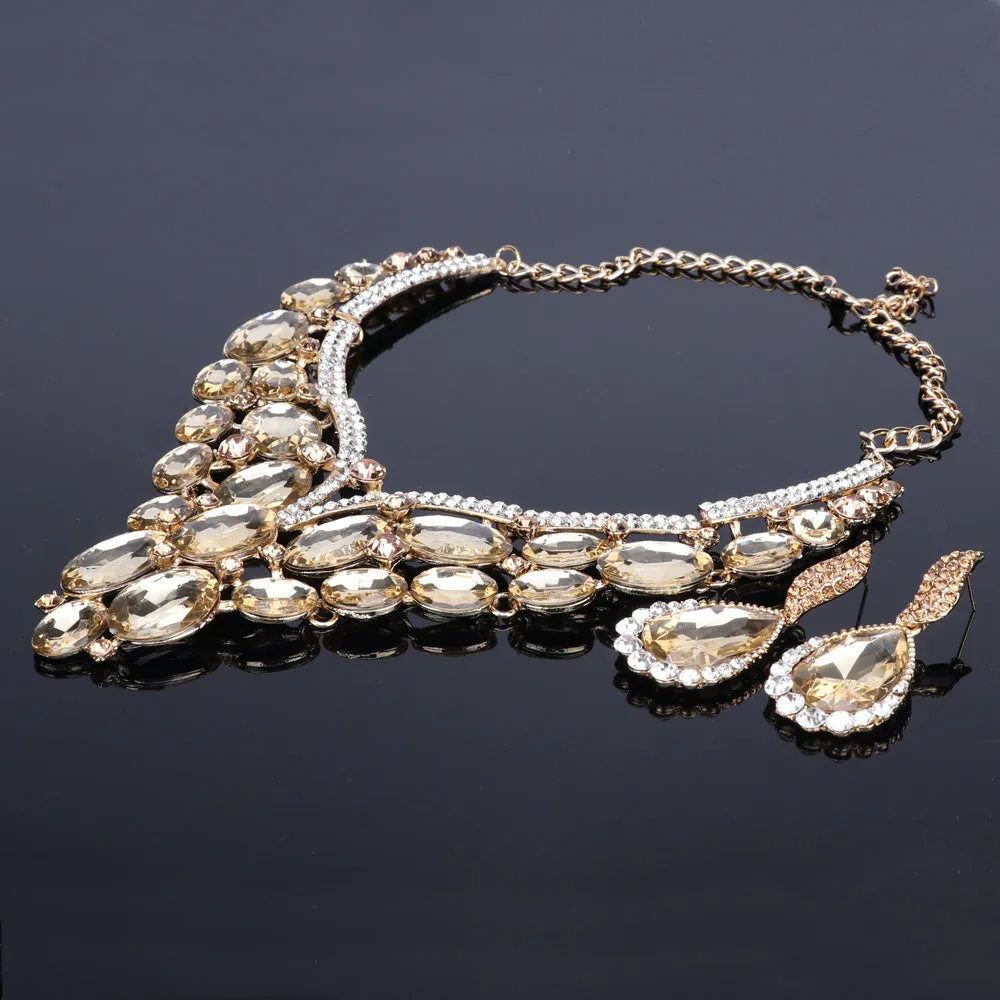 Huge Crystal Necklace & Earrings Wedding Statement Jewelry Set