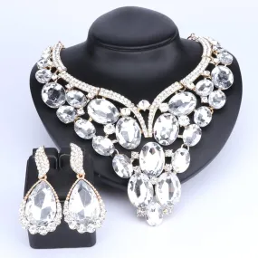 Huge Crystal Necklace & Earrings Wedding Statement Jewelry Set