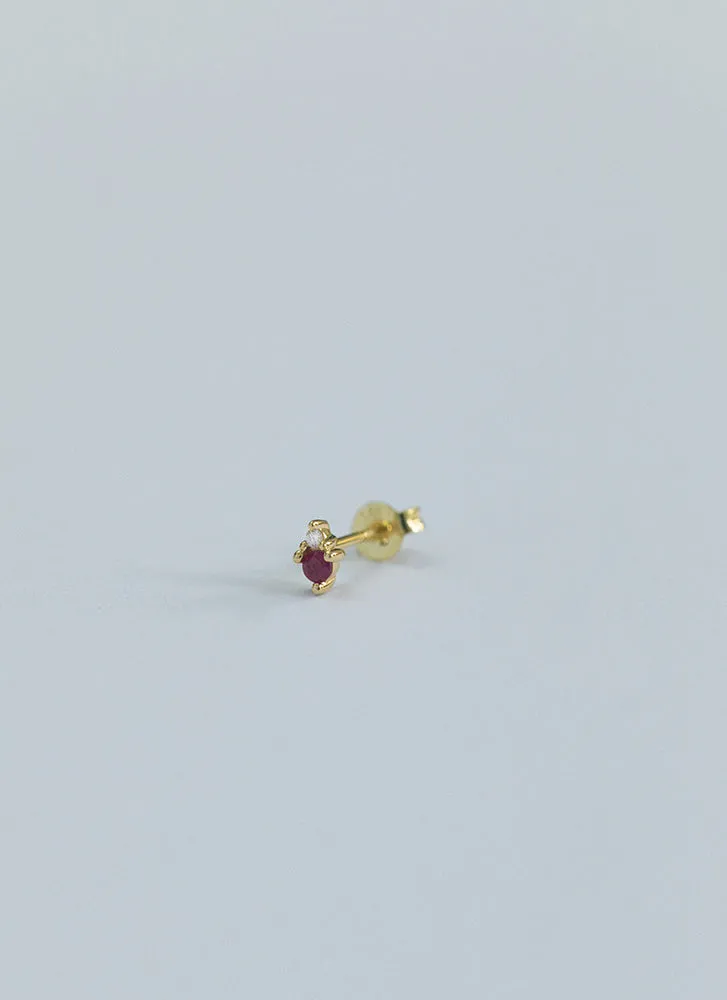 Jane diamond ruby single earstud 14k gold