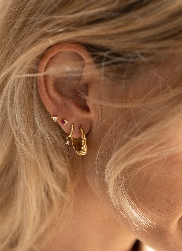 Jane diamond ruby single earstud 14k gold