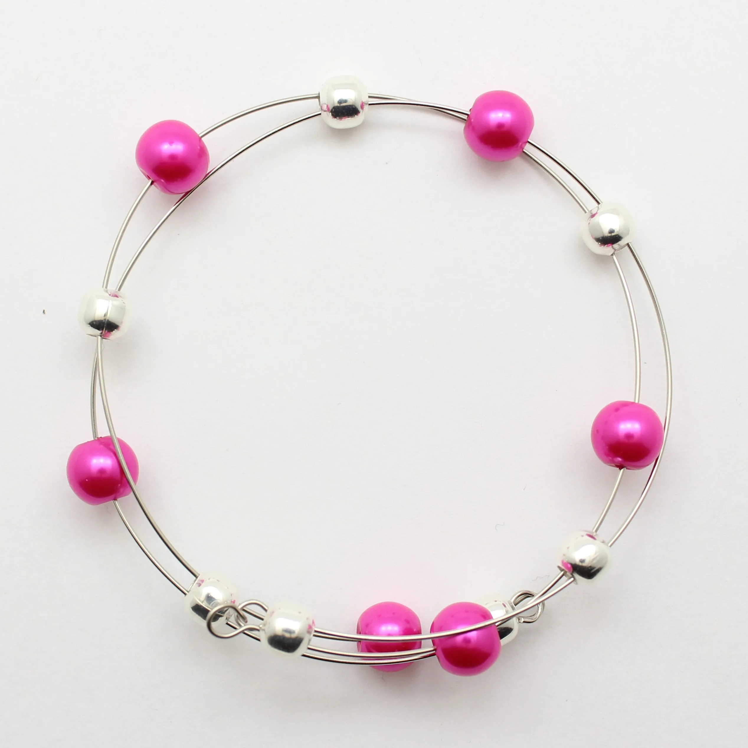 Jewelry Set JWL-SET-1001 Pink Silver 8mm Beads on Wire