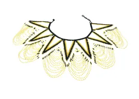 Kipepeo Long Beaded Bib Necklace 07 - Black, Gold & White