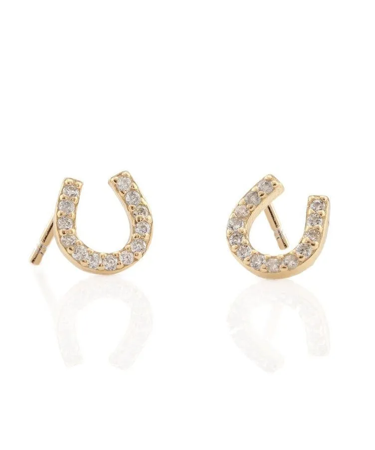 Kris Nations Horseshoe Pave Earrings - Gold