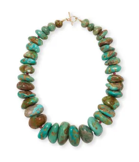 Large Graduated Blue Green Turquoise & 14k Gold Necklace