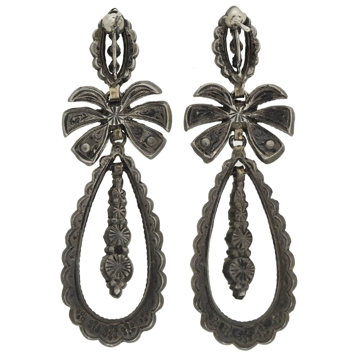 Late Victorian Sterling   French Paste Dramatic Dangle Earrings