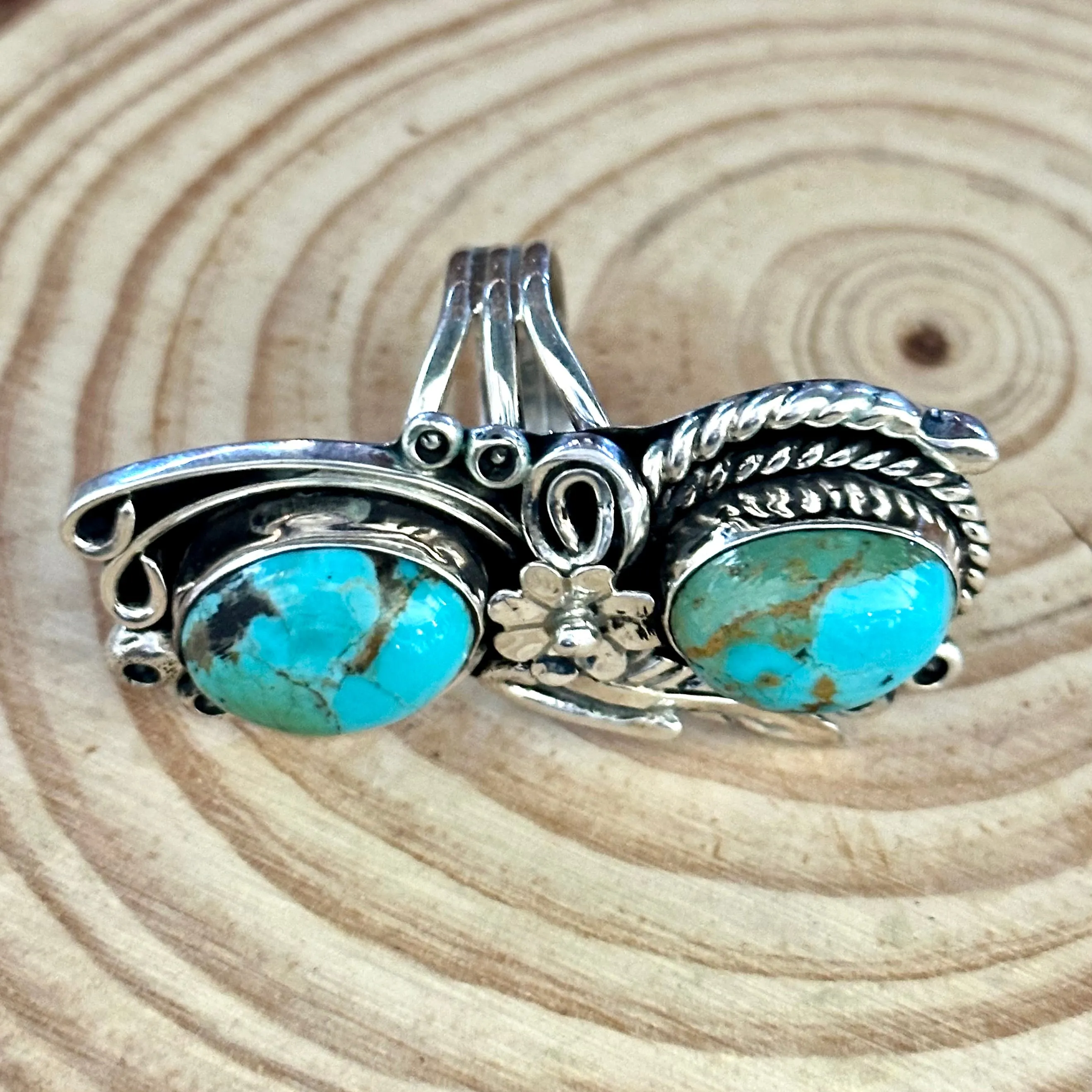 LITTLE C.R. Navajo, Dine'h Native Arts Turquoise Sterling Silver, Large Ring  Size 9 1/2