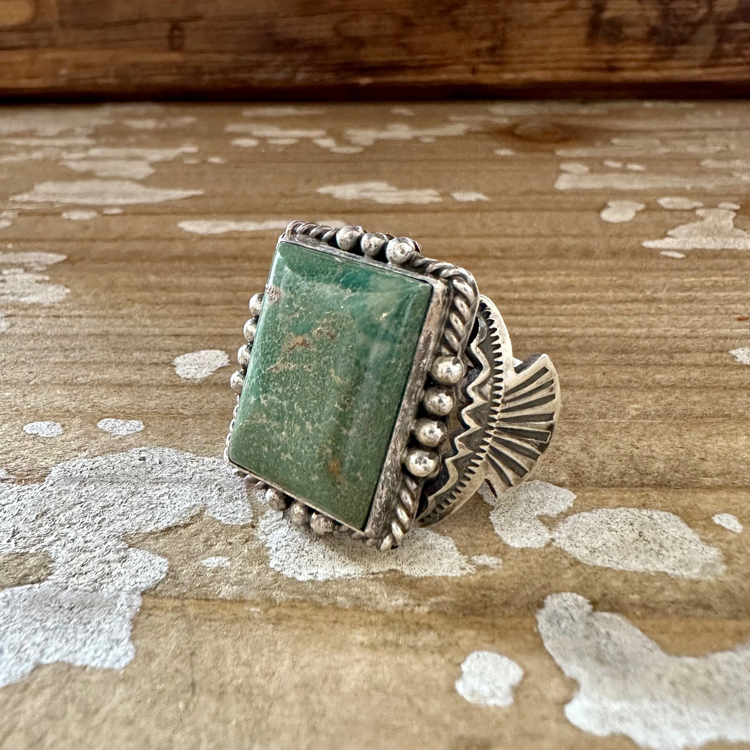 M&R CALLADITTO Navajo Handmade Men's Ring Sterling Silver w/ Turquoise  Size 13.5